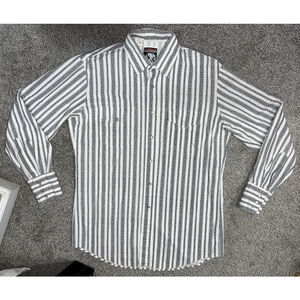 VINTAGE Karman Shirt Mens Size Medium Black & White Pearl Snap Western Cowboy